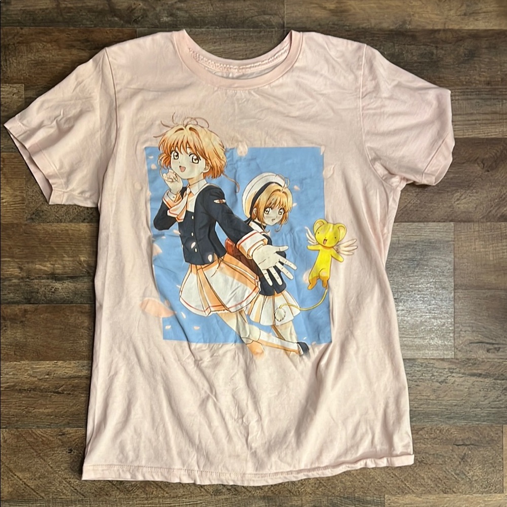 Sakura Light Pink Graphic Tee with Anime Design